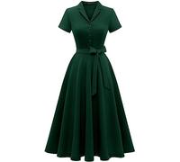 WedTrend Women's Vintage Tea Dress, Modest Bridesmaid Dress, 50's Dress Tea Party Dress, Short Sleeve Audrey Hepburn Dress, Aline 50's Pinup Dress Wedding Party Dress WTP30001DarkGreenS