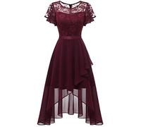 WedTrend Women's Wedding Guest Dresses Hi-Low Hem Cocktail Dress Flutter Sleeve Homecoming Dresses Empire Waist Bridesmaid Dress WT0303BurgundyL