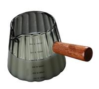 Weduspaty Coffee Creamer Container Glass V-Shaped Spout Dual Scale 6oz Creamer Pitcher with Wooden Handle Vertical Grain Espresso Cup(Transparent Black), Coffee Creamer Container