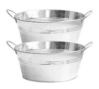 Weduspaty Galvanised Planter 2Pcs Large Round Galvanised Tub with Sturdy Handles 9.76x4.33 Inch Metal Planter Zinc Tub for Planting, Drinks Cooler, Ice Bucket, Galvanised Planter