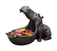 Weduspaty Hippo Statue, Key Tray, Big Mouth Hippo Key Bowl Resin Hippopotamus Ornament Key Holder Dish Organizer Gift Home Decor for Coin Jewelry Storage Blue Silver