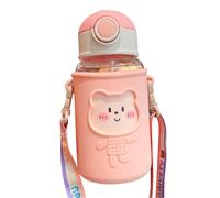 Weduspaty Water Bottle, Cute 20oz Water Bottle with Straw and Stickers, BPA Free Plastic Bear Water Bottle with Holder for School, Daily Travel