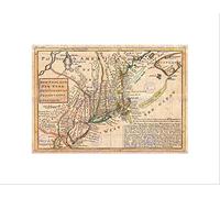 Wee Blue Coo 1729 Moll Map New York New England First Postal Map Wall Art Print