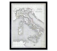 Wee Blue Coo 1845 Chambers Map Ancient Italy Art Print Framed Poster Wall Decor 12X16 Inch