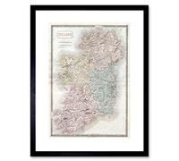Wee Blue Coo 1850 Hall Map Ireland Vintage Art Picture Framed Wall Art Print