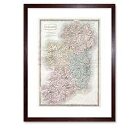Wee Blue Coo 1850 Hall Map Ireland Vintage Art Picture Framed Wall Art Print