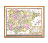 Wee Blue Coo 1850 Mitchell Map Spain And Portugal Vintage Art Print Framed Poster Wall Decor 12X16 Inch