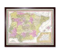 Wee Blue Coo 1850 Mitchell Map Spain And Portugal Vintage Art Print Framed Poster Wall Decor 12X16 Inch