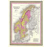 Wee Blue Coo 1850 Mitchell Map Sweden And Norway Vintage Art Print Poster Wall Decor 12X16 Inch