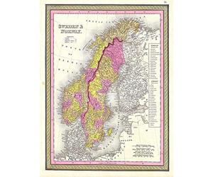 Wee Blue Coo 1850 Mitchell Map Sweden And Norway Vintage Art Print Poster Wall Decor 12X16 Inch