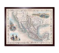 Wee Blue Coo 1851 Tallis Map Mexico Texas And California 1851 Art Print Framed Poster Wall Decor 12X16 Inch