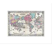 Wee Blue Coo 1852 COLTON MAP THE WORLD ON MERCATOR'S PROJECTION VINTAGE ART PRINT B12X2166