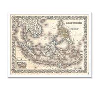 Wee Blue Coo 1855 Colton Map The East Dies Singapore Thailand Borneo Art Print Framed Poster Wall Decor 12X16 Inch
