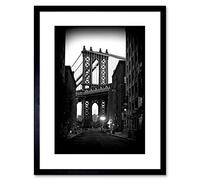 Wee Blue Coo 9x7 '' BROOKLYN BRIDGE BLACK WHITE ARCHITECTURE PHOTO FRAMED ART PRINT F97X215