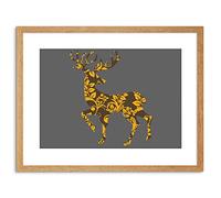 Wee Blue Coo 9x7 '' DECORATIVE STAG ANTLERS FLORAL DESIGN FRAMED ART PRINT F97X427