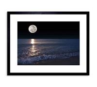 Wee Blue Coo 9x7 '' FULL MOON SEA TIDE BEACH NIGHT FRAMED ART PRINT PICTURE PHOTO F97X361