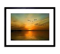 Wee Blue Coo 9x7 '' GEESE BIRD FORMATION SUNSET LAKE FRAMED ART PRINT PICTURE PHOTO F97X366