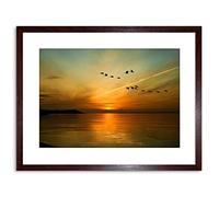 Wee Blue Coo 9x7 '' GEESE BIRD FORMATION SUNSET LAKE FRAMED ART PRINT PICTURE PHOTO F97X366