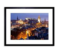 Wee Blue Coo 9x7 '' PHOTO EDINBURGH CASTLE SCOTT MONUMENT NIGHT FRAMED ART PRINT F97X809