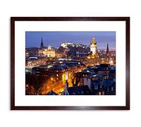 Wee Blue Coo 9x7 '' PHOTO EDINBURGH CASTLE SCOTT MONUMENT NIGHT FRAMED ART PRINT F97X809