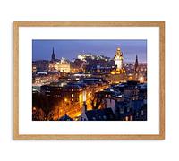 Wee Blue Coo 9x7 '' PHOTO EDINBURGH CASTLE SCOTT MONUMENT NIGHT FRAMED ART PRINT F97X809