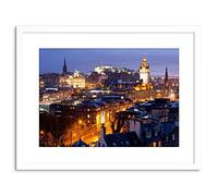Wee Blue Coo 9x7 '' PHOTO EDINBURGH CASTLE SCOTT MONUMENT NIGHT FRAMED ART PRINT F97X809