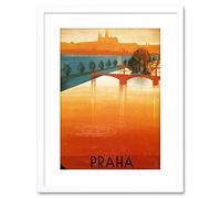 Wee Blue Coo 9x7 '' PRAGUE VLTAVA RIVER BRIDGE TREE CITY RIPPLE FRAMED ART PRINT F97X1298