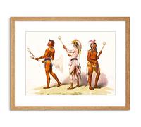Wee Blue Coo 9x7 '' SPORT NATIVE AMERICAN INDIAN LACROSSE BALL GAME FRAMED ART PRINT F97X758