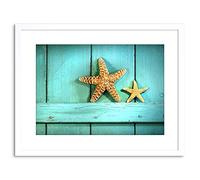 Wee Blue Coo 9x7 '' STARFISH RUSTIC TURQUOISE DOOR SEA BEACH PHOTO FRAMED ART PRINT F97X1126