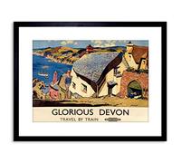 Wee Blue Coo 9x7 '' TRAVEL RAILWAY GLORIOUS DEVON VILLAGE FRAMED ART PRINT F97X1457