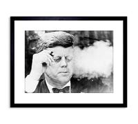 Wee Blue Coo 9x7 '' VINTAGE PHOTO B&W JFK KENNEDY SMOKING CIGAR FRAMED ART PRINT F97X1714