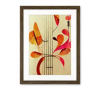 Wee Blue Coo Abstract Autumnal Boho Leaves And Musical Music Staff Lines Cream Pink Copper Yellow Artwork Framed Wall Art Print 18X24 Inch