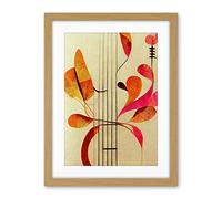 Wee Blue Coo Abstract Autumnal Boho Leaves And Musical Music Staff Lines Cream Pink Copper Yellow Artwork Framed Wall Art Print 18X24 Inch