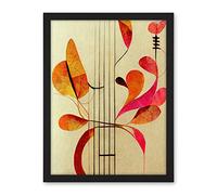 Wee Blue Coo Abstract Autumnal Boho Leaves and Musical Music Staff Lines Cream Pink Copper Yellow Artwork Framed Wall Art Print 18X24 Inch