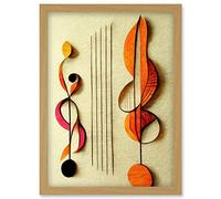 Wee Blue Coo Abstract Autumnal Boho Music Clefs and Staff Musical Cream Copper Pink Yellow Artwork Framed Wall Art Print A4