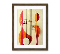 Wee Blue Coo Abstract Autumnal Boho Musical Music Symbol Clef In Cream Pink Copper Yellow Artwork Framed Wall Art Print 18X24 Inch