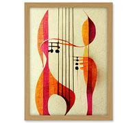Wee Blue Coo Abstract Autumnal Boho Musical Music Symbol Clef in Cream Pink Copper Yellow Artwork Framed A3 Wall Art Print