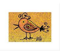 Wee Blue Coo Abstract Bird Bubble Dot Mosaic Yellow Orange Wall Art Print