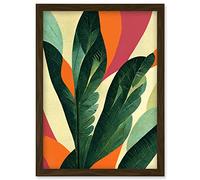 Abstract Boho Colour Exotic Tropical Leaves Botanical Artwork Framed Wall Art Print A4 Artery8 Brown One Size