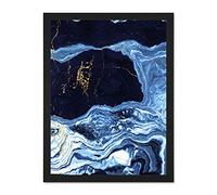 Wee Blue Coo Abstract Dark Blue Gold Drips Large Framed Art Print Wall Poster 18x24 inch