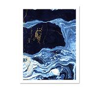 Wee Blue Coo Abstract Dark Blue Gold Drips Large Framed Art Print Wall Poster 18x24 inch