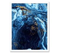 Wee Blue Coo Abstract Dark Blue Gold Flow Art Print Framed Poster Wall Decor 12X16 Inch