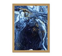Wee Blue Coo Abstract Dark Blue Gold Flow Large Framed Art Print Wall Poster 18x24 inch