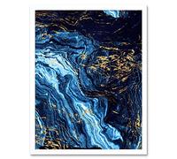 Wee Blue Coo Abstract Dark Blue Gold Pour Art Print Framed Poster Wall Decor 12X16 Inch
