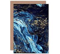 Wee Blue Coo Abstract Dark Blue Gold Pour Greeting Card With Envelope Inside Premium Quality