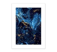 Wee Blue Coo Abstract Dark Blue Gold Swirl Art Print Canvas Premium Wall Decor Poster