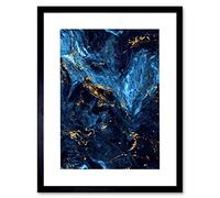 Wee Blue Coo Abstract Dark Blue Gold Swirl Art Print Framed Poster Wall Decor 12X16 Inch
