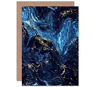 Wee Blue Coo Abstract Dark Blue Gold Swirl Greeting Card With Envelope Inside Premium Quality