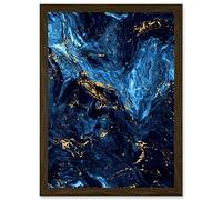 Wee Blue Coo Abstract Dark Blue Gold Swirl Watercolour Modern Artwork Framed Wall Art Print A4