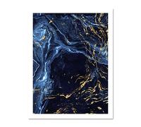 Wee Blue Coo Abstract Dark Blue Gold Water Large Framed Art Print Wall Poster 18x24 inch